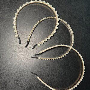 Set of 3 Faux Pearl and gold Beaded Hair Hoop - 358